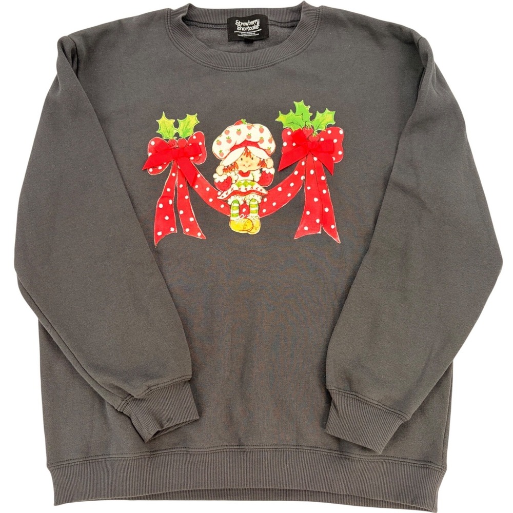 Strawberry Shortcake Christmas Sweatshirt Medium Charcoal Coquette Holiday Retro